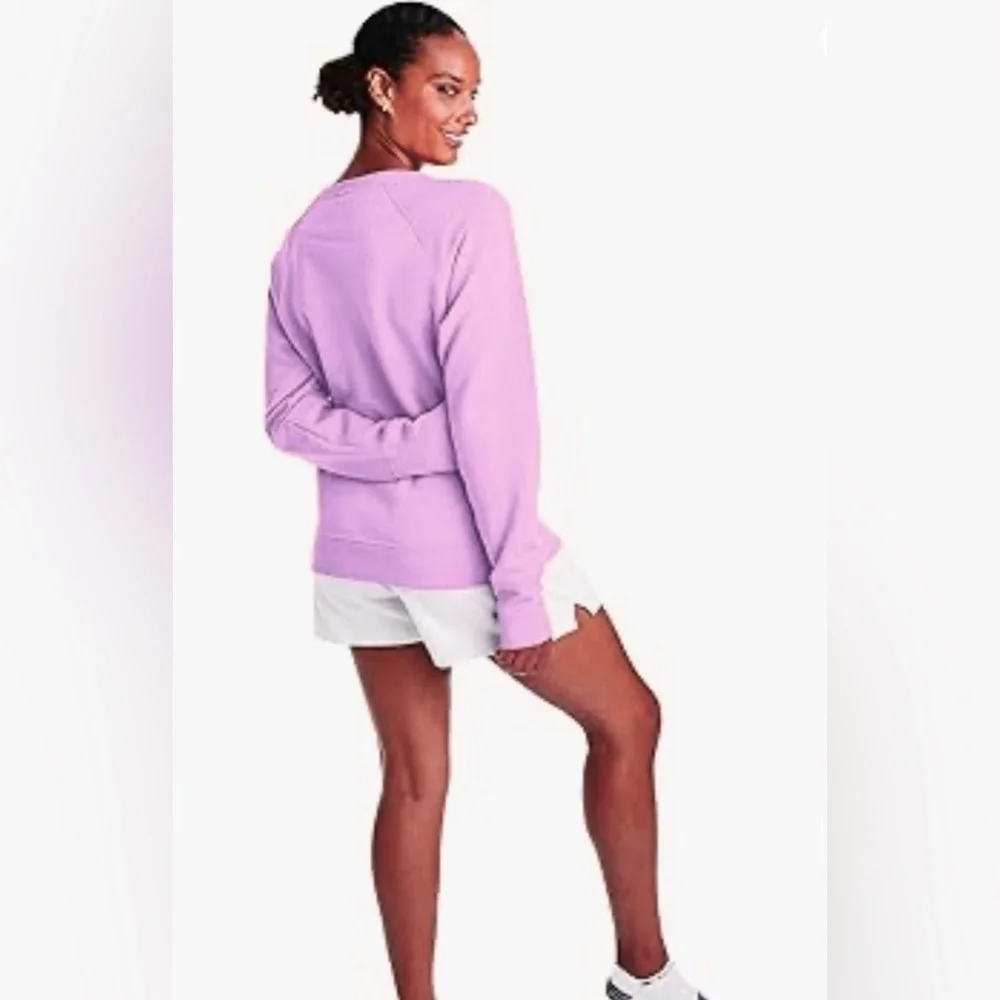 Champion Powerblend Fleece Sweater Relaxed Crew Screen Print Paper Orchid Size M